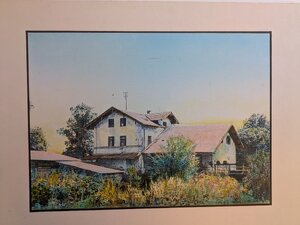 „Weidach-Westerham, Papierfabrik Leiß II“, Kolorierter Druck, 29 x 39 cm, © Wolfgang Marquart 1975