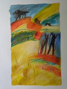 „Am Strand“, Öllasur und Kreide auf Papier, 100 x 70 cm, © Wolfgang Marquart 2001