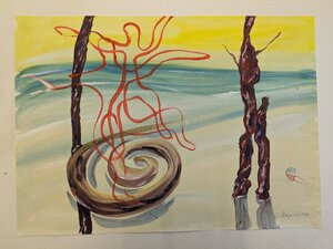 „Am Strand“, Öllasur auf Papier, 70 x 50 cm, © Wolfgang Marquart 2006