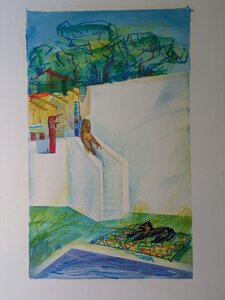 „Auf der Treppe“, Öllasur und Kreide auf Papier, 100 x 70 cm, © Wolfgang Marquart