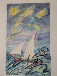 „Das letzte Segel“, Öllasur und Kreide auf Papier, 100 x 70 cm, © Wolfgang Marquart 1999