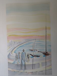 „Der Blick auf Scheria, die Stadt der Phäaken“, Öllasur und Kreide auf Papier, 100 x 70 cm, © Wolfgang Marquart 1999