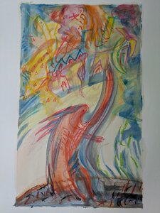 „Der Drache“, Öllasur und Kreide, 100 x 70 cm, © Wolfgang Marquart 2007