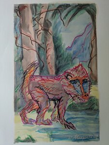 „Der Pavian“, Öllasur und Kreide auf Papier, 100 x 70cm, © Wolfgang Marquart 2007