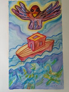 „Die Arche“, Öllasur und Kreide auf Papier, 100 x 70 cm, © Wolfgang Marquart 25. August 2001