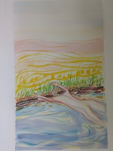 „Gestrandet auf Scheria, dem Land der Phaiaken“, Öllasur und Kreide auf Papier, 100 x 70 cm, © Wolfgang Marquart 1999