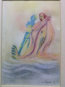 „Harfenspiel“, Pastellkreide und Tusche auf Papier, 24 x 30cm, © Wolfgang Marquart 1998