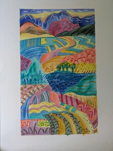 „Höglinger Weiher mit Blick zum Wendelstein“, Öllasur und Kreide auf Papier, 100 x 70 cm, © Wolfgang Marquart 2001
