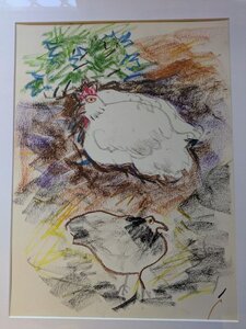 „Hühner im Westerhamer Garten 1“, Ölkreide auf Papier, 52 x 62,5cm, © Wolfgang Marquart 2023