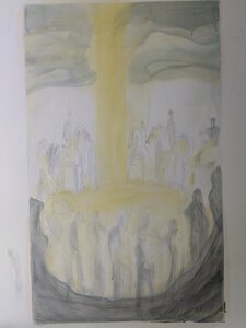 „Nekyia-Dialog mit den Schatten“, Öllasur und Kreide auf Papier, 100 x 70 cm, © Wolfgang Marquart 1999