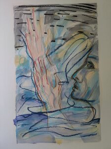 „Odysseus im Sturm“, Öllasur und Kreide auf Papier, 100 x 70 cm, © Wolfgang Marquart 1999