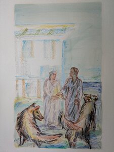 „Odysseus und Kirke auf Aiaia“, Öllasur und Kreide auf Papier, 100 x 70 cm, © Wolfgang Marquart 1999