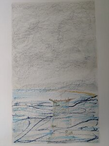 „Poseidons Zorn“, Öllasur und Kreide auf Papier, 100 x 70 cm, © Wolfgang Marquart 1999
