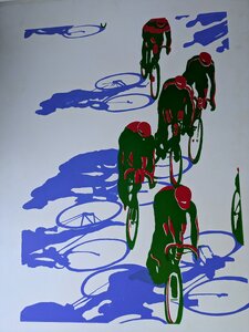 „Radfahren blau, grün, rot“, Olympiade 1972 in München, Siebdruck, 50 x 65 cm, © Wolfgang Marquart