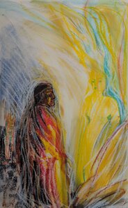 Odyssee Zyklus „Athene verzaubert Odysseus“, Öl/ Kreide auf Papier, 70 x 100 cm, © Wolfgang Marquart