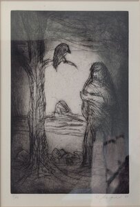„Der Rabe und die Sehnsucht“, Radierung mit Rahmen, 22,5 x 33 cm, © Wolfgang Marquart