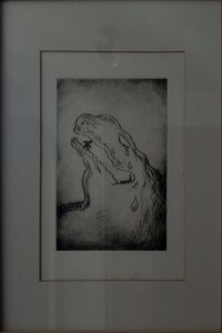 „Der Traum des Krokodils“, Radierung mit Rahmen, 19,5 x 27,5 cm, © Wolfgang Marquart