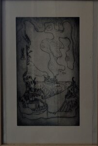 „Traumschiff“, Radierung mit Rahmen, 26,5 x 29 cm, © Wolfgang Marquart