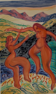 „Tanz der Lebensfreude“, Öllasur und Kreide auf Papier, 100 x 70 cm, © Wolfgang Marquart