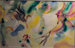 „Der Traum des Papageis“, Aquarell, 100 x 70 cm, © Wolfgang Marquart