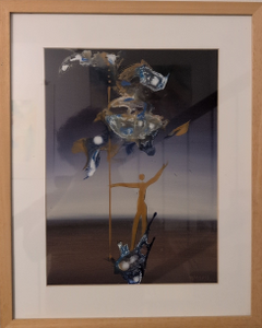 „Wolkenfänger“, Acryl/Öl auf Papier mit Rahmen, 43 x 53 cm, © Wolfgang Marquart