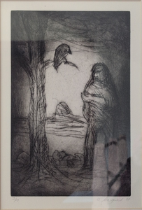 „Der Rabe und die Sehnsucht“, Radierung mit Rahmen, 22,5 x 33 cm, © Wolfgang Marquart