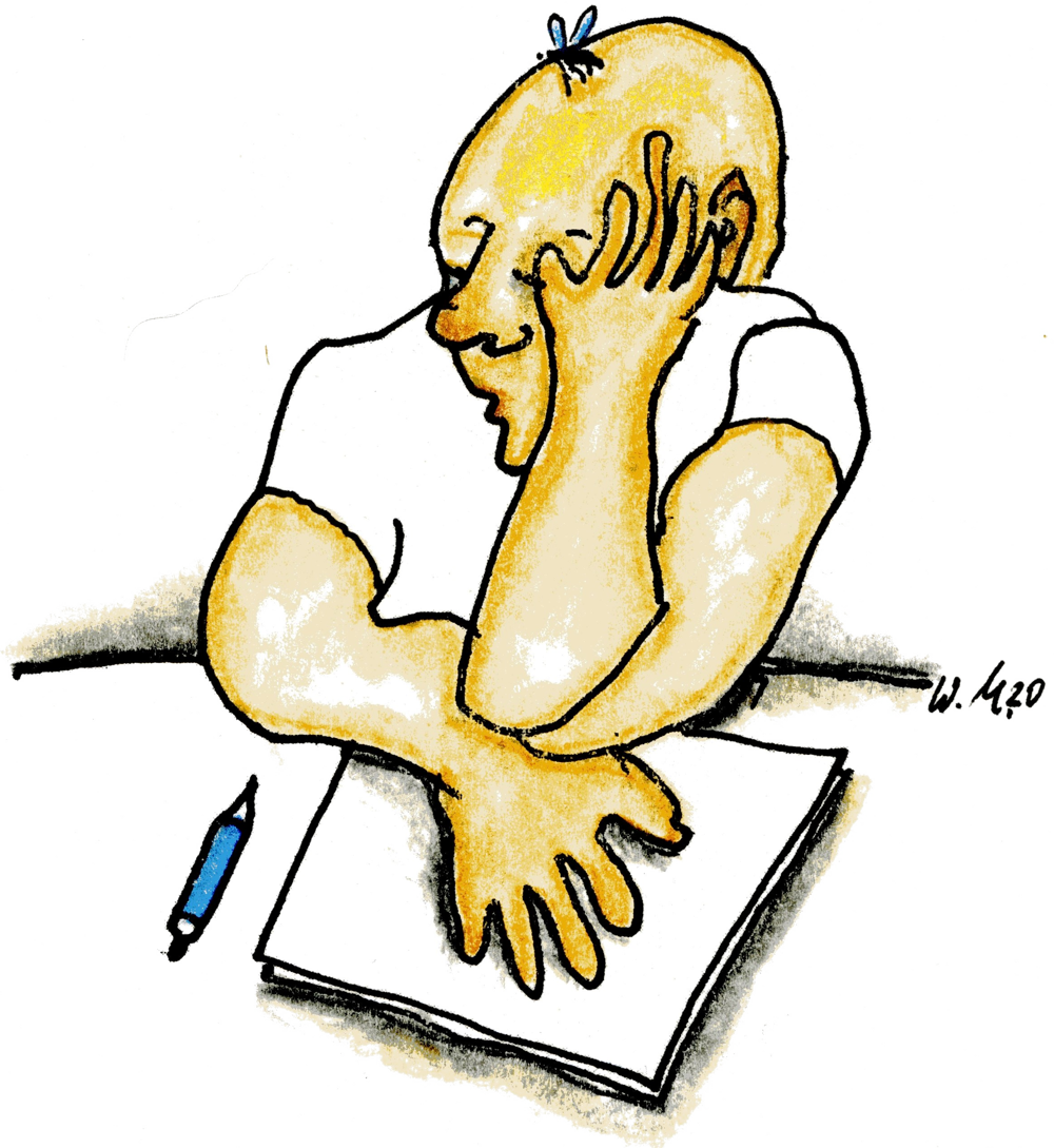 Illustration of a man deep in thought, © 2020 Wolfgang Marquart